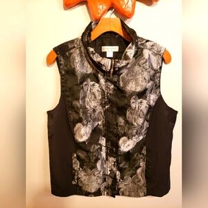 Christopher & Banks Black and Silver Polyester Cotton Nylon Zipper Front Vest
